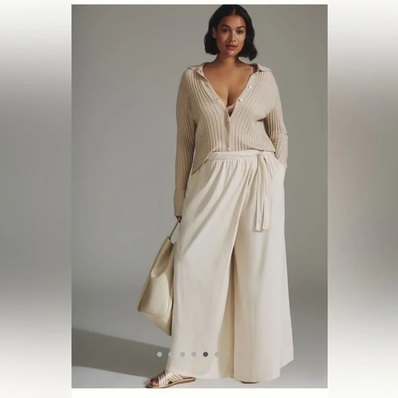 Anthropologie Cream Women's Pants casual pull on cross over - Picture 1 of 10